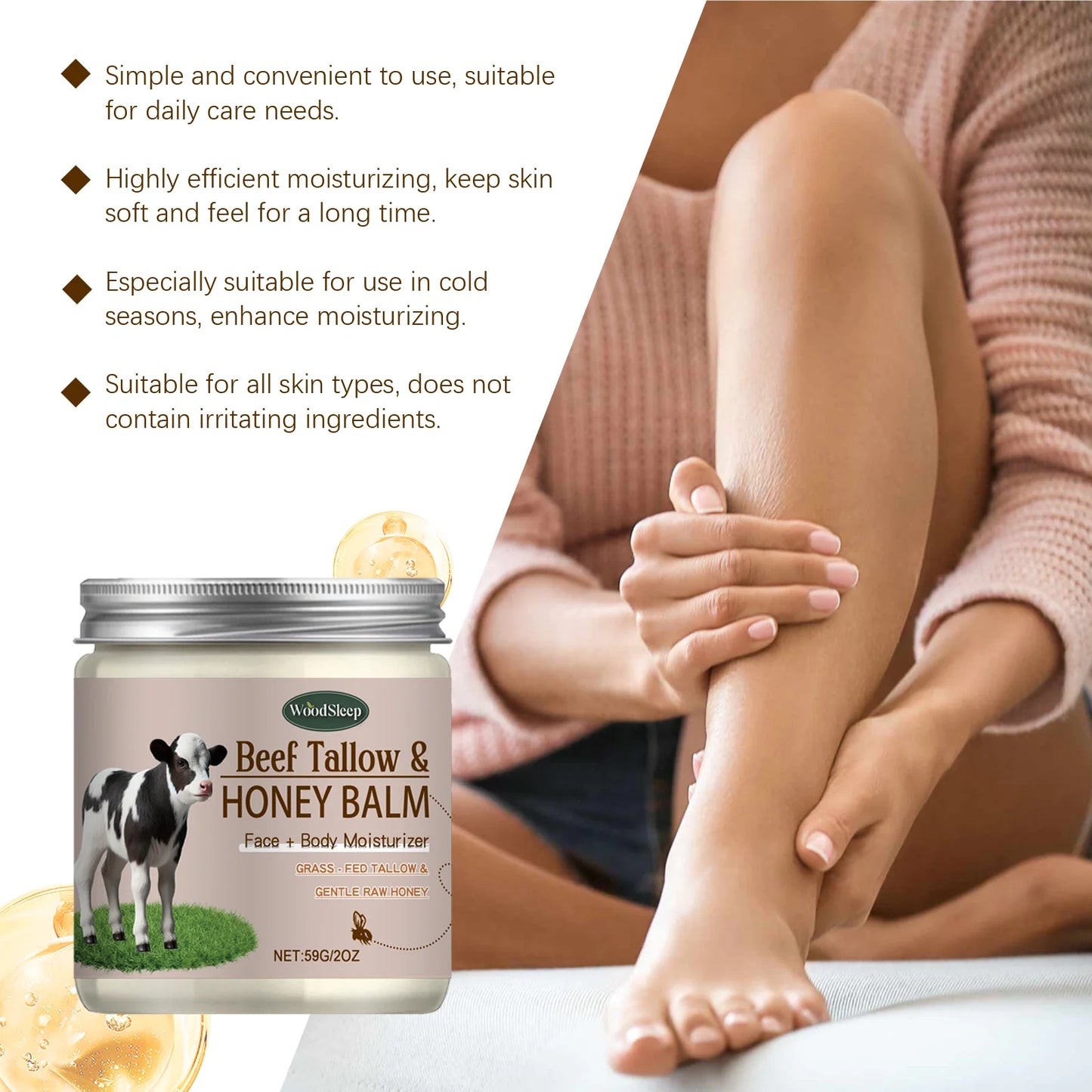 Organic Beef Tallow Honey Face Cream for Elasticity