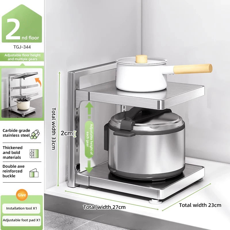 Adjustable Stainless Steel Pot Rack Organizer