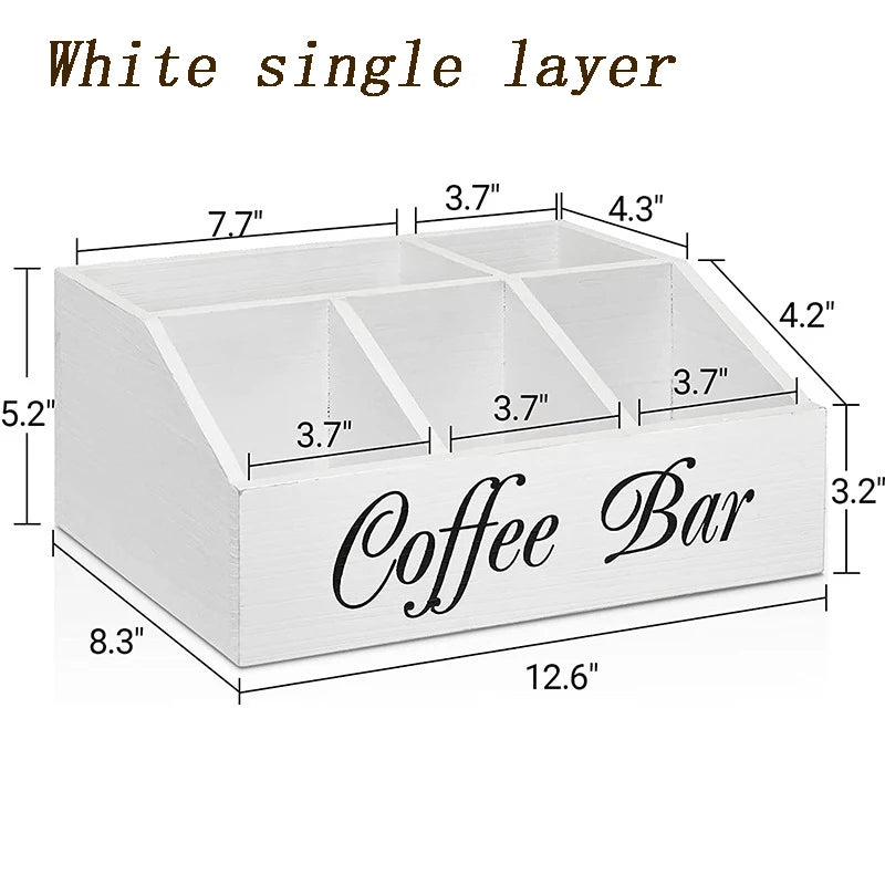 Rustic Wooden Coffee Bar Organizer
