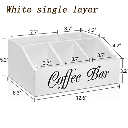 Rustic Wooden Coffee Bar Organizer