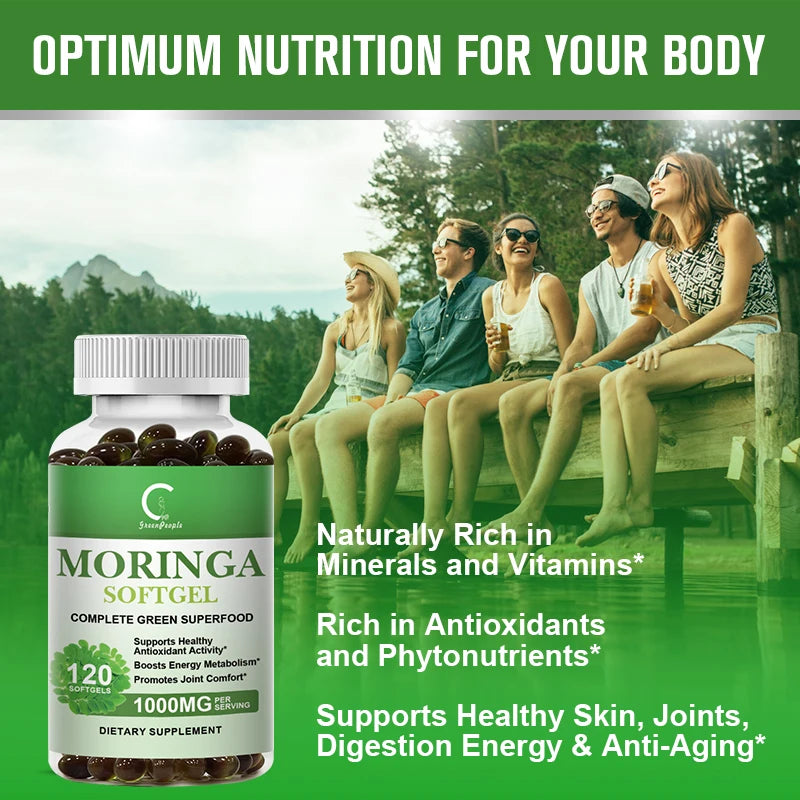 Organic Moringa Leaf Extract 1000mg Serving 100% Pure 120 Caps Immune Support , Strong Antioxidant, Digestive & Gut Health