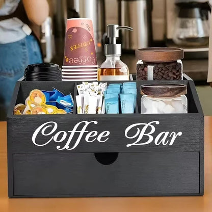 Rustic Wooden Coffee Bar Organizer