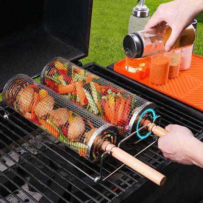 Large BBQ Rolling Grill Basket