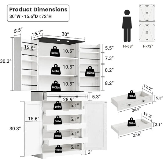 Farmhouse Kitchen Pantry Storage Cabinet