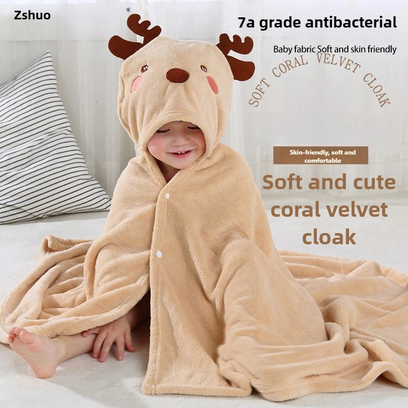 Baby Hooded Bath Towel with Cartoon Animal Design