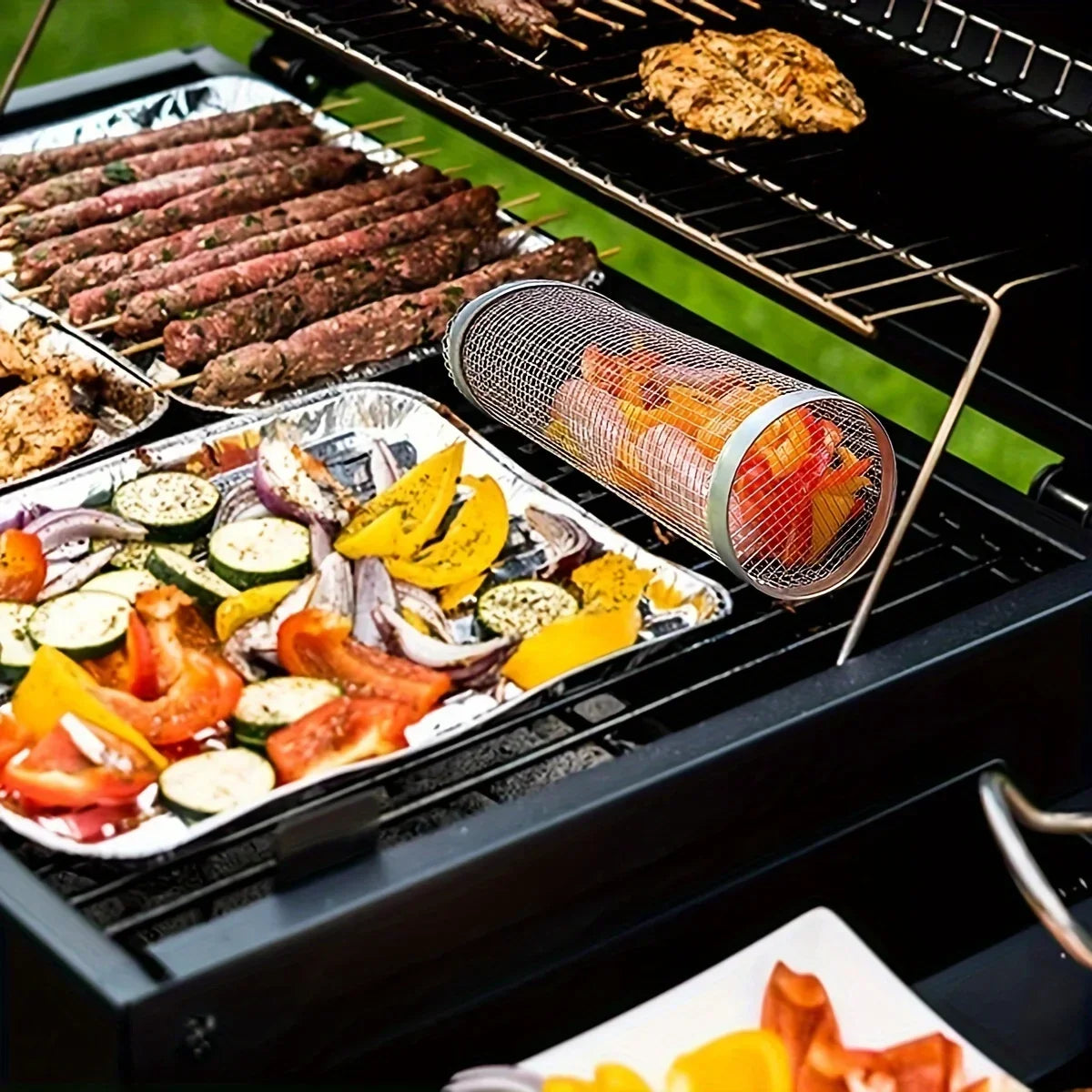 Large BBQ Rolling Grill Basket