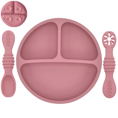 Silicone Baby Dining Plate with Spoon & Fork