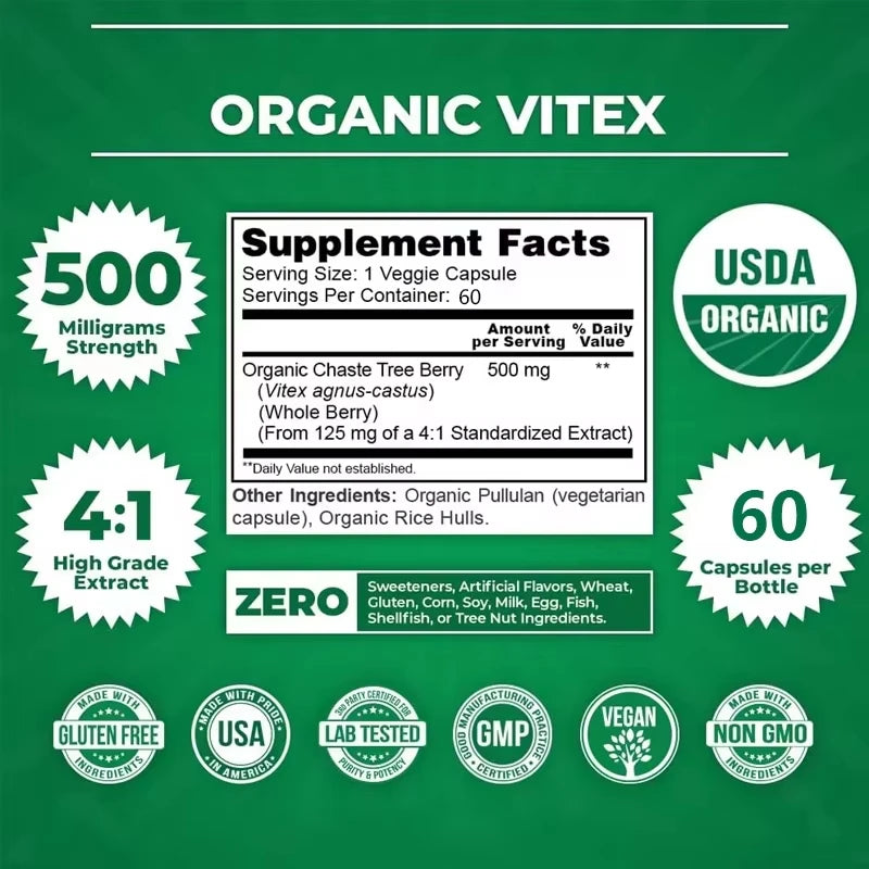 Organic Vitex Herbal Supplement Capsules