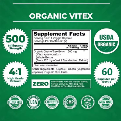 Organic Vitex Herbal Supplement Capsules