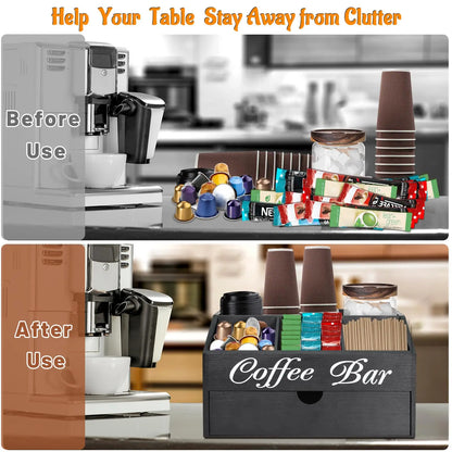 Rustic Wooden Coffee Bar Organizer