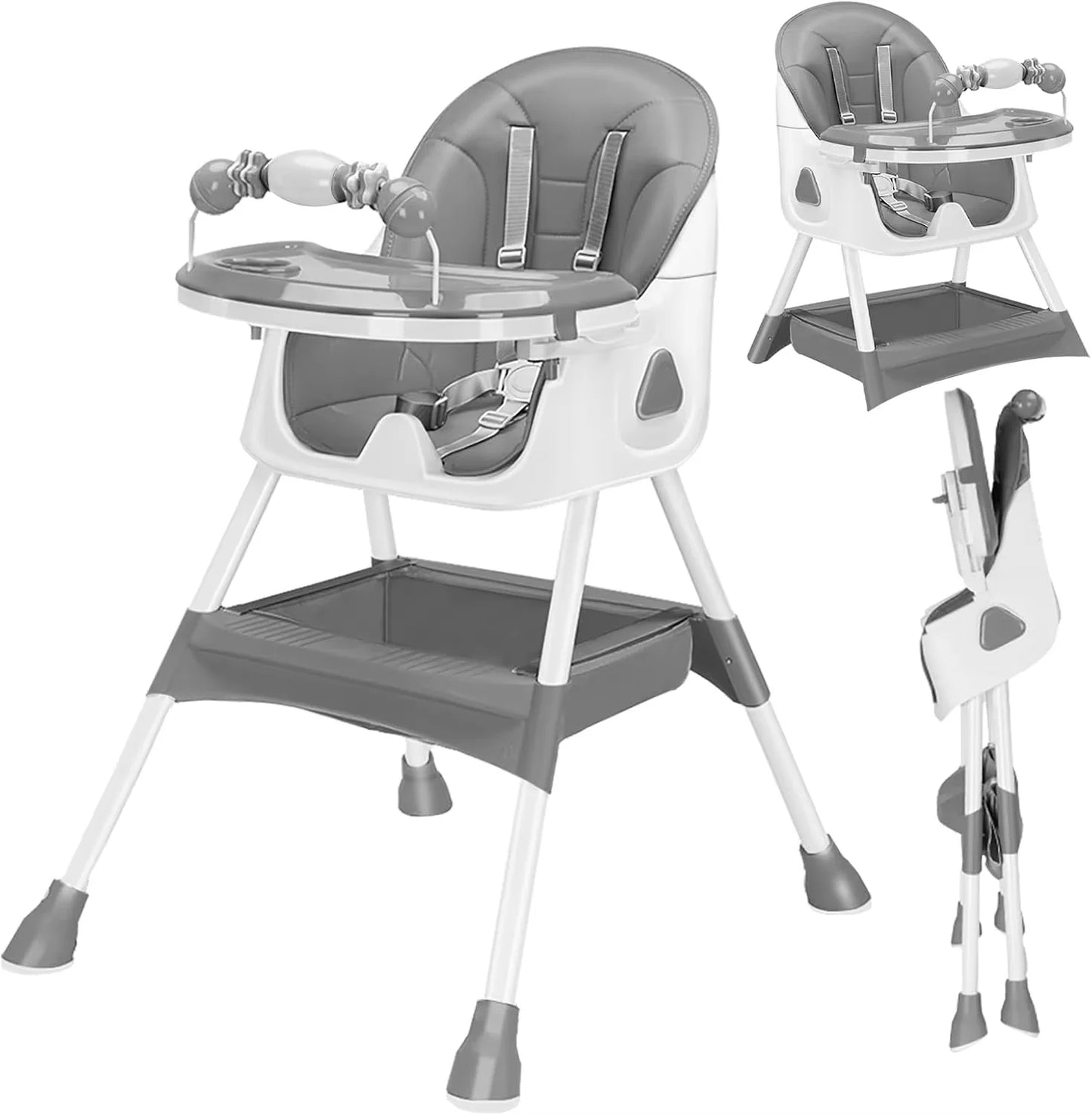 Foldable Baby High Chair with Toy Rack