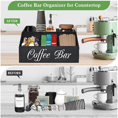 Rustic Wooden Coffee Bar Organizer