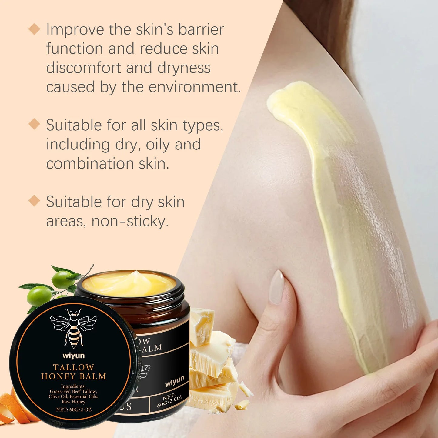 Organic Beef Tallow Balm & Raw Honey Moisturizer