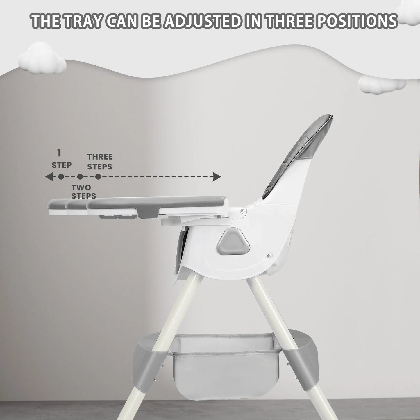 Foldable Baby High Chair with Toy Rack