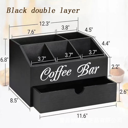 Rustic Wooden Coffee Bar Organizer