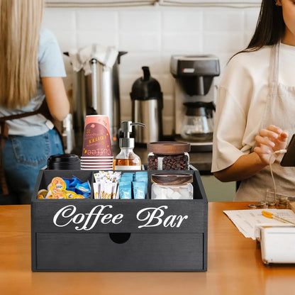 Rustic Wooden Coffee Bar Organizer