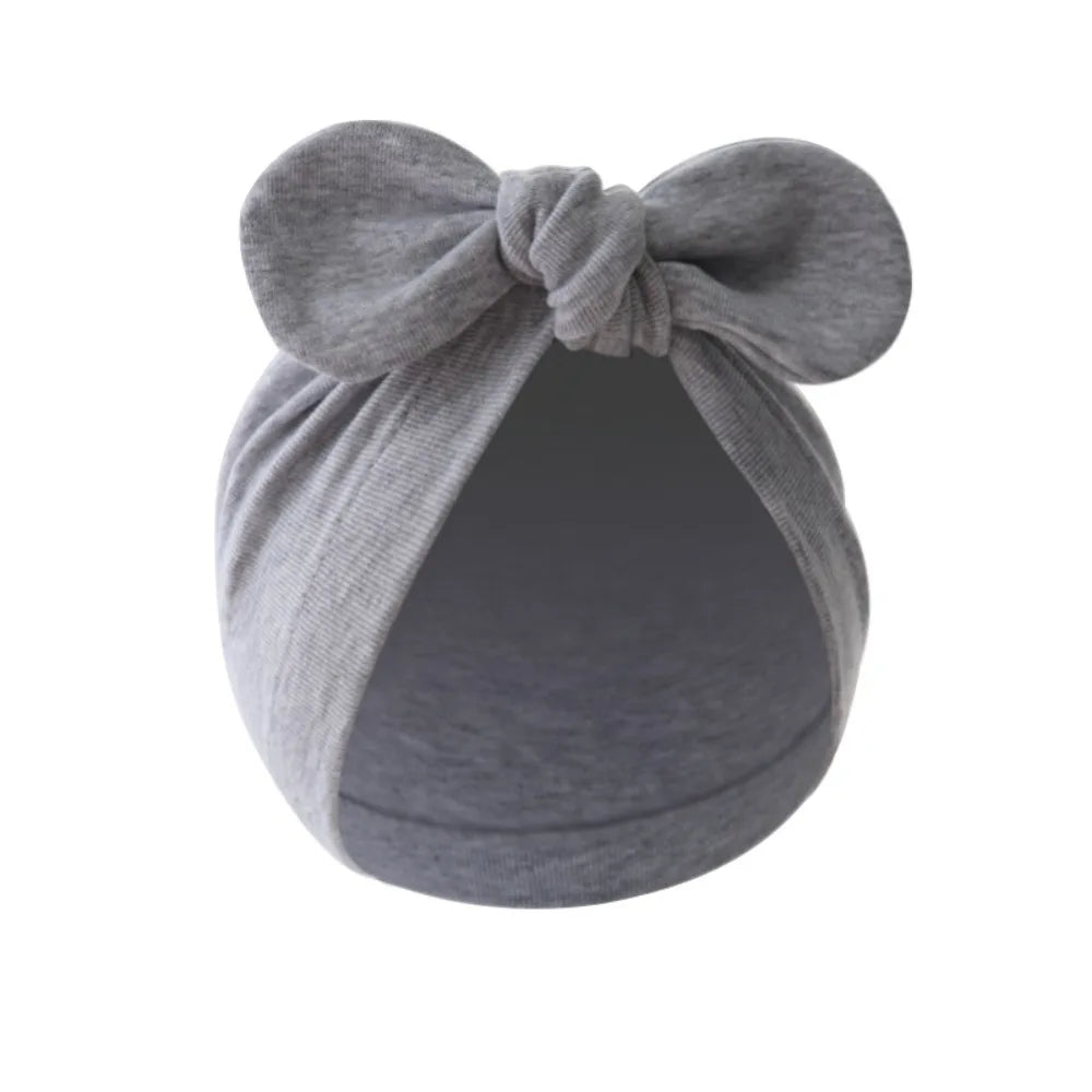 Cute Flower Knot Baby Hat with Bunny Ears