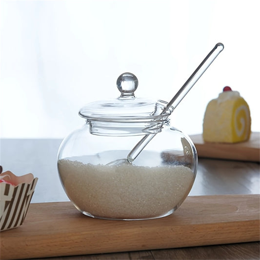 Glass Jar with Lid and Spoon