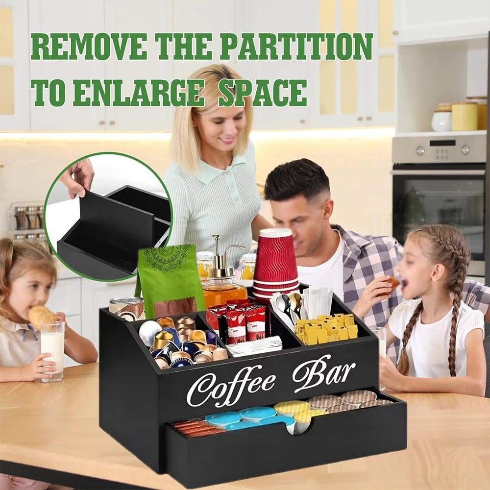 Rustic Wooden Coffee Bar Organizer