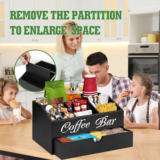 Rustic Wooden Coffee Bar Organizer
