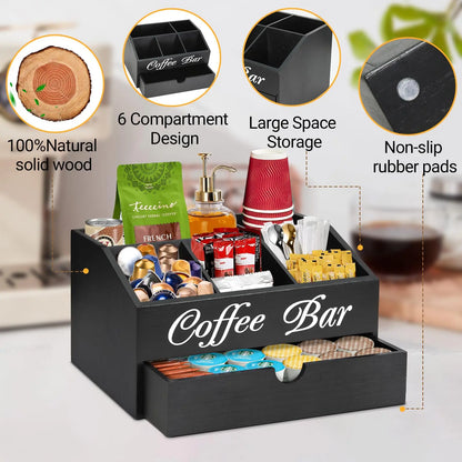 Rustic Wooden Coffee Bar Organizer