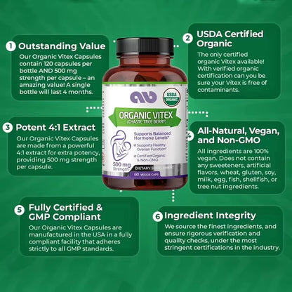 Organic Vitex Herbal Supplement Capsules