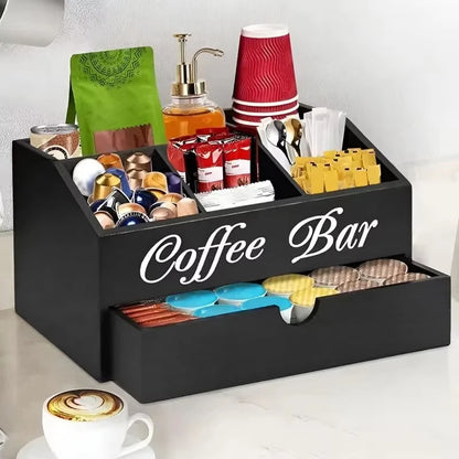 Rustic Wooden Coffee Bar Organizer