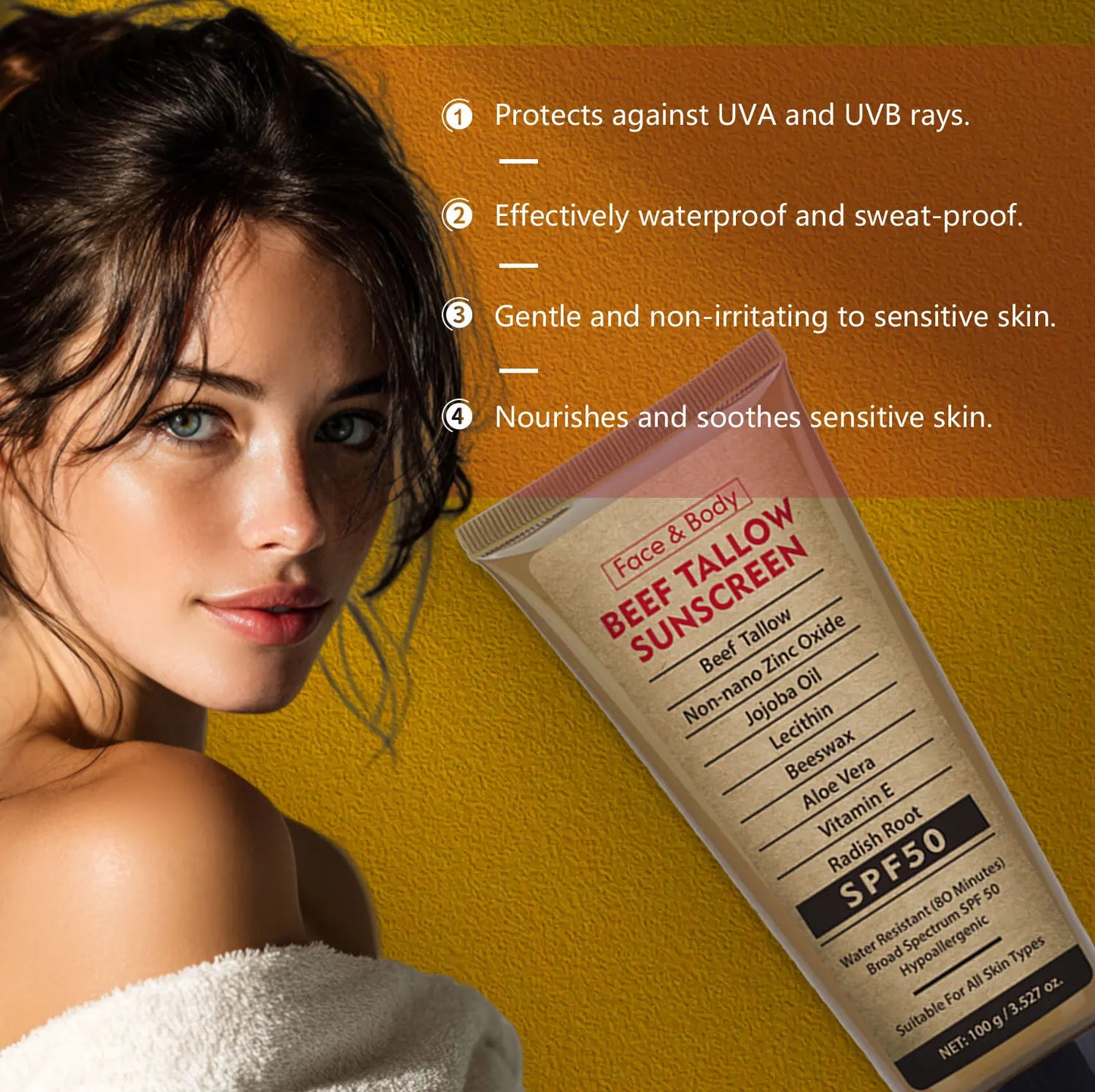 Grass-Fed Beef Tallow Waterproof Sunscreen