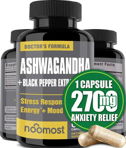 Organic Ashwagandha Capsules Promote Anti-Stress Relief, Natural Mood Support & Focus Support, Natural Energy Supplement, Unisex