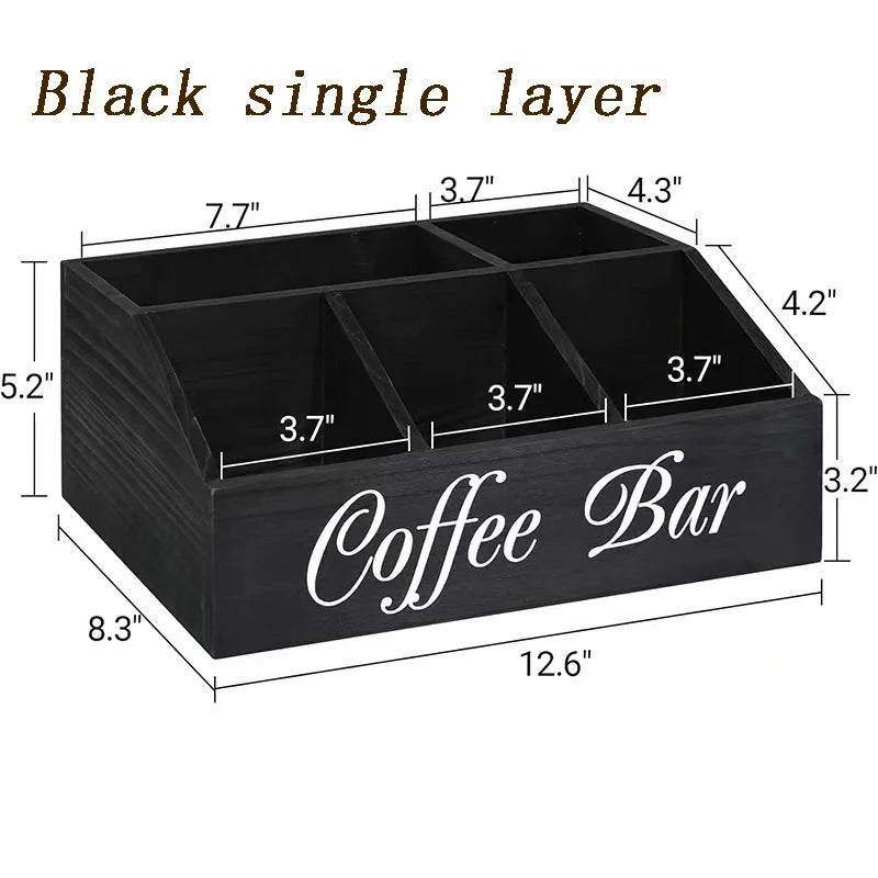 Rustic Wooden Coffee Bar Organizer