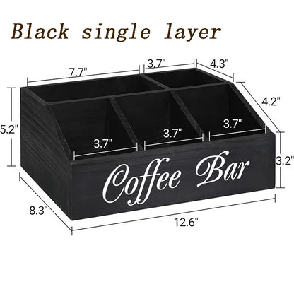 Rustic Wooden Coffee Bar Organizer