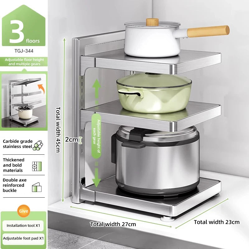 Adjustable Stainless Steel Pot Rack Organizer