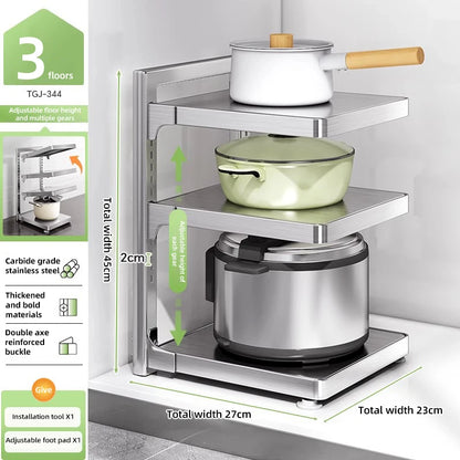 Adjustable Stainless Steel Pot Rack Organizer