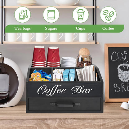 Rustic Wooden Coffee Bar Organizer