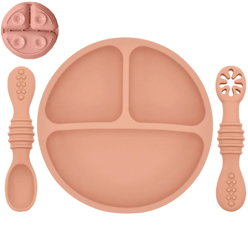 Silicone Baby Dining Plate with Spoon & Fork