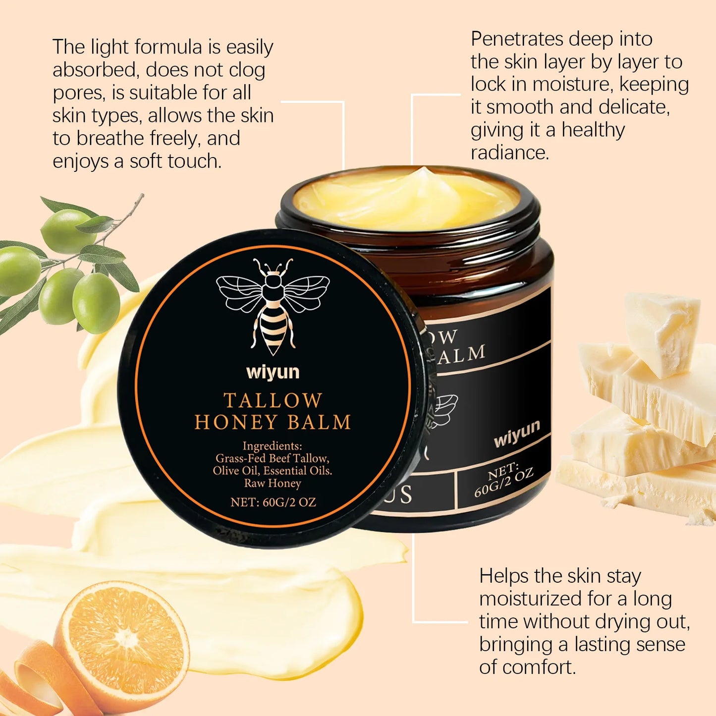 Organic Beef Tallow Balm & Raw Honey Moisturizer