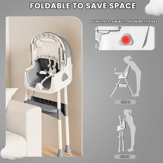 Foldable Baby High Chair with Toy Rack