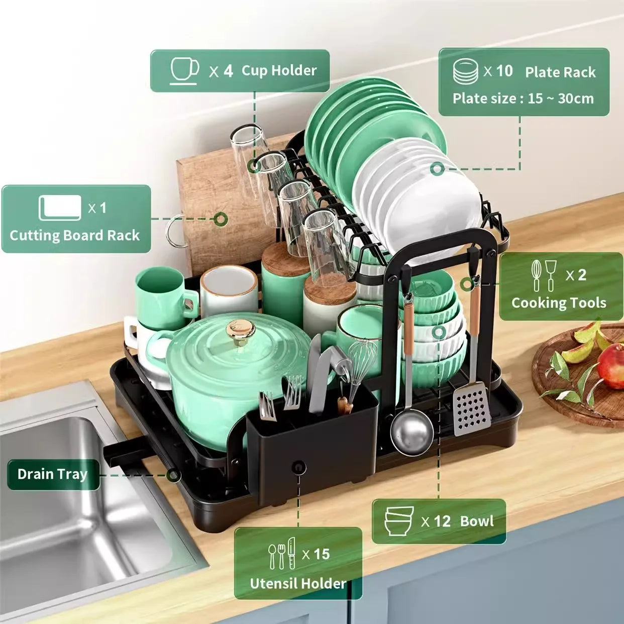 Multifunctional Double Layer Tableware Drain Rack