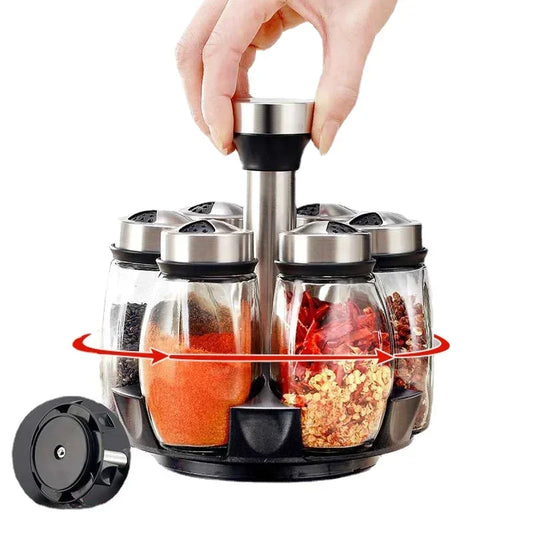 Rotating Glass Spice Jar Organizer Set