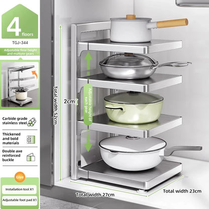 Adjustable Stainless Steel Pot Rack Organizer
