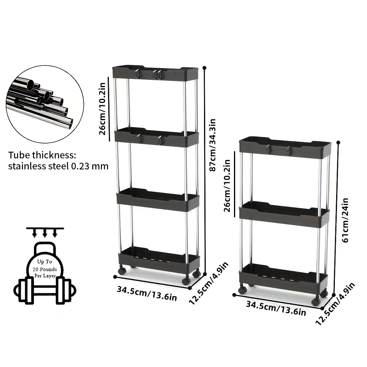Slim Rolling Storage Rack Organizer